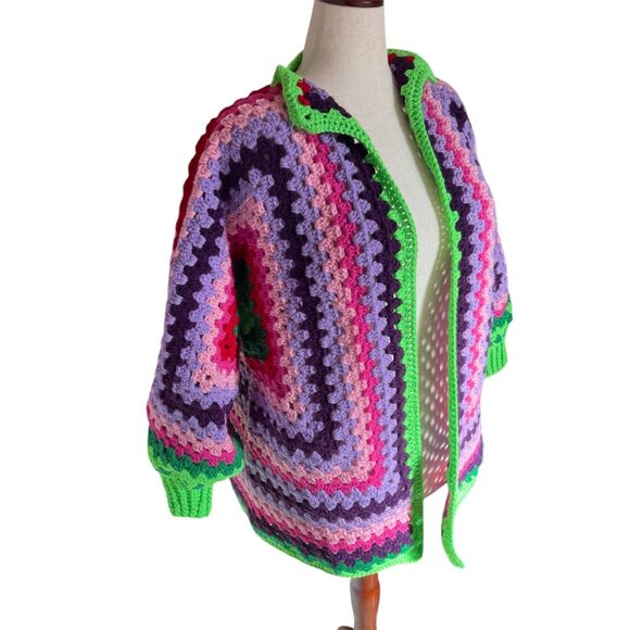 Crochet Cardigan Beautiful Sweater Inspired Jason Mamoa Style Granny Square 2XL